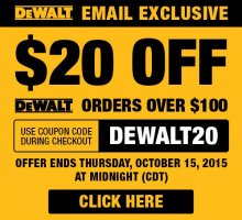 $20 off $100 DeWalt Purchase
