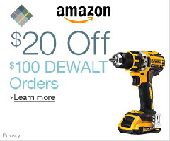 $20 OFF SELECT $100 DEWALT ORDERS @ AMAZON