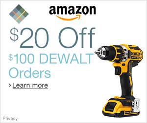$20 OFF SELECT $100 DEWALT ORDERS @ AMAZON