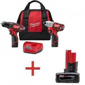 Milwaukee M12 12-Volt Cordless Drill Driver/Impact Driver Combo Kit (2-Tool) + Free Battery